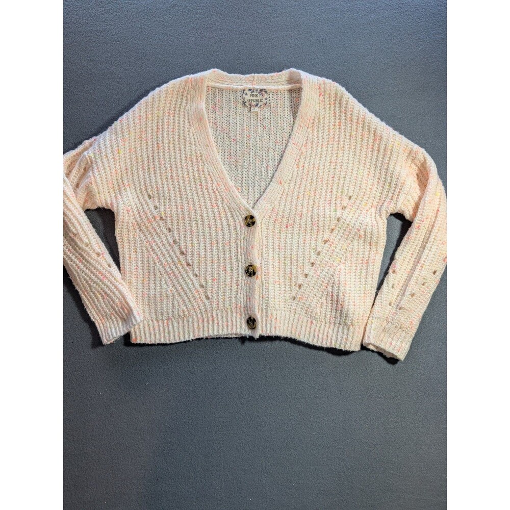 Pink Republic Women’s Large Confetti Speckled Knit Cropped Cardigan Sweater